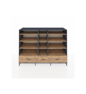 Kronos Dolap 12 Raflı 3 Çekmeceli  220x59x163 Antrasit-Çam