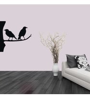 Ağaç Dalında İki Kuş Silüeti Dekoratif  Duvar Sticker, Çıkartma