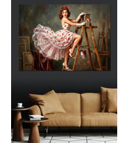 Vintage Pin-Up Kadın Ve Merdiven Dekoratif Kanvas - Mdf Ahşap Tablo