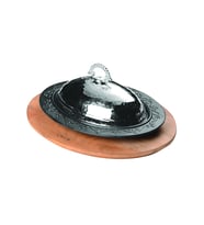 Lava Döküm Oval Döner, Kebap Tabağı Kayın Servis Ahşabı ve Bakır Dövme Formlu Kapak Ölçü 28x20cm.