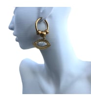 Kararmaz Paslanmaz Altın Kaplama Taşlı Göz Modeli Gold Renk Çelik Halka Küpe