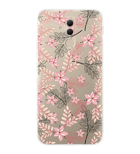 Huawei Mate 20 Lite  Kamera korumalı Kapak Floral Kırmızı Tasarımlı  Şeffaf Kılıf