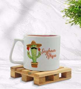 BK Gift Kişiye Özel Kaktüs Tasarımlı Middle Beyaz Kupa Bardak Model 7