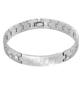 Silver Renk Alev Detaylı Kişiye Özel İsim/Harf Yazılı Erkek Çelik Bileklik (Gümüş)
