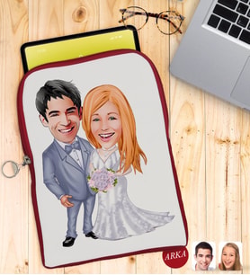 BK Gift Kişiye Özel Sevgililer Karikatürlü Taşınabilir Koruyucu Tablet Kılıfı & Organizer Çanta - Kırmızı-104