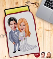 BK Gift Kişiye Özel Sevgililer Karikatürlü Taşınabilir Koruyucu Tablet Kılıfı & Organizer Çanta - Kırmızı-104