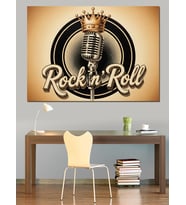 Rock N Roll Müzik Logo Dekoratif Kanvas - Mdf Ahşap Tablo