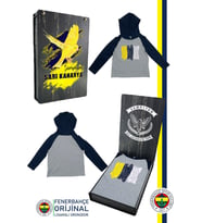Fenerbahçe Orijinal Lisanslı Kapüşonlu Lacivert Gri Çocuk Sweat Ahşap Kutulu