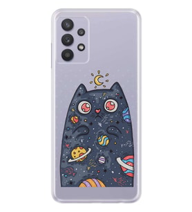 Kılıfland Samsung Galaxy A32 Kılıf Silikon Resimli Kapak Moon Cat Stok 1173