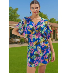Shally Dokuma Viskoz Mini Elbise Çiçek Desenli Yazlık Plaj Günlük Kullanım İçin Modern Stil