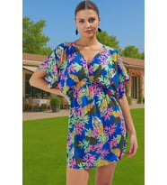 Shally Dokuma Viskoz Mini Elbise Çiçek Desenli Yazlık Plaj Günlük Kullanım İçin Modern Stil