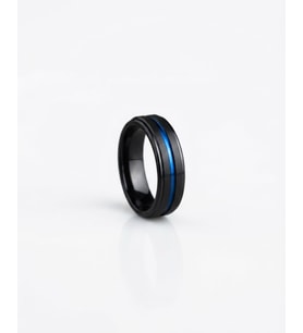 Erkek Siyah Renk Mavi Çizgi Detay Tungsten Yüzük