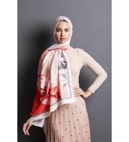 Çiçekli Desen Pavia Seri Şal Eşarp Askısı ile Birlikte 90X200 cm Nar Çiçeği-90X2