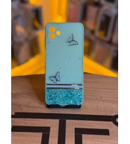 Samsung A04 4G Uyumlu Kelebek Figürlü Simli Parlak Telefon Kılıfı (Yeşil)