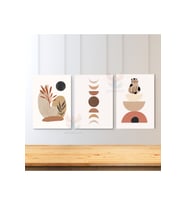 3'lü Set Kanvas Tablo Minimalist Boho Ay Kedi ve Yapraklar Duvar Tablosu Salon Tablosu Kanvas Tablo