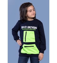 Toontoy Erkek Çocuk Baskılı Neon Cepli Sweatshirt (Lacivert)