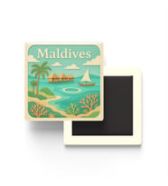 Maldivler - Maldives - Paper Cut Art - Baskılı Buzdolap Magneti Kare - 9x9 cm