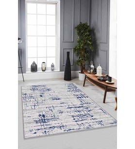 Lacivert Vintage Kaymaz Taban Makinede Yıkanabilir Halı ES09 - 100 x 160 cm