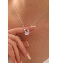 Gümüş Kuğu Swan Kalp Kolye - 925 Ayar Gümüş Kolye