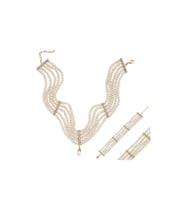 Zirkon Taşlı Doğal İnci Kolye Bileklik İkili Set (Rose)