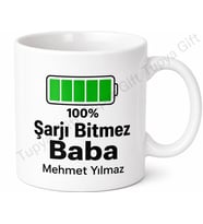 Şarjı Bitmez Baba Yazılı Eğlenceli Kupa Bardak Babalar Günü Hediye
