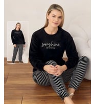 Boyraz Kadın Kışlık Bisiklet Yaka Soft Kadife Pijama Takımı 07041 - 1 Adet (Siyah)