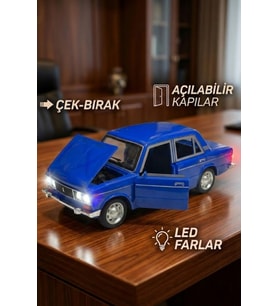 Lada Vaz 2107 Model Araba 1:24 Ölçek (18cm) Sesli Işıklı Çek Bırak Lacivert