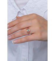 925 Ayar Ayarlanabilir Rose Opal Taşlı Göz Gümüş Yüzük