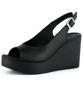 Erkan Saçmacı Mathilda Siyah Hakiki Dana Derisi Dolgu Topuklu Slingback Sandalet
