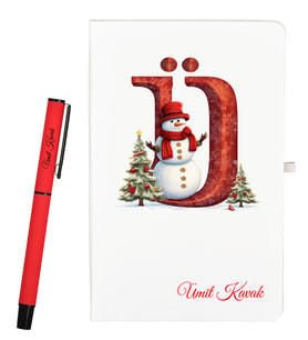 Arkadaşa Yılbaşı Hediyesi Kişiye Özel Defter ve Roller Kalem Seti