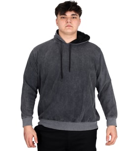 Mode XL Büyük Beden Erkek Kapüşonlu Sweatshirt Asit Yıkama Interlok U24167 Beyaz