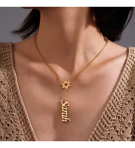Kişiye Özel 925 Ayar Gümüş Sallantılı Davut Yıldızı İsim Kolye (Gold)