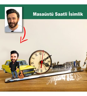 Karikatür Erkek Model Masaüstü Saatli İsimlik m7