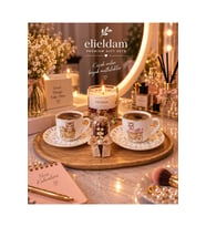 Doğum Günü, Özel Gün, Yeni İş, Yeni Ev Hediyesi İkili Porselen Fincan, Aromatik Mum, Cam Fanus ve Bambu Tepsi Seti