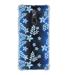 Xiaomi Redmi K20 Köşe Korumalı Antişok Kapak Floral Mavi Tasarımlı Şeffaf Silikon Kılıf