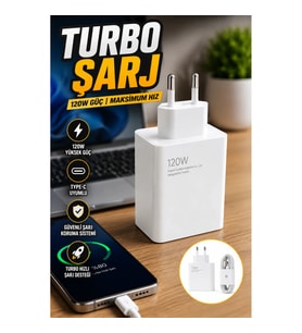 120W Mi Turbo Type-C Hızlı Şarj Aleti Akıllı Çipli Turbo Şarj Adaptörü Turuncu Uçlu Kablo