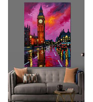 Big Ben Gece Manzarası Işık Dekoratif Kanvas - Mdf Ahşap Tablo