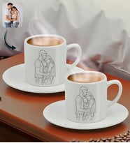 BK Gift Kişiye Özel Line Art Tasarımlı 2'li Türk Kahvesi Fincanı-1, Arkadaşa Hediye, Sevgiliye Hediye, Eşe Hediye