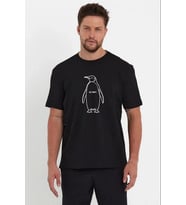 Erkek T-Shirt Nihilist Penguen Baskılı Bisiklet Yaka Kısa kol yazlık Tişört - Siyah