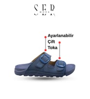 Kadın Terlik – Esnek Anatomik Tabanlı Ayarlanabilir Çift Tokalı Kadın Terlik Mavi