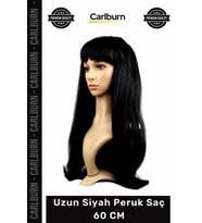 #Peruk Klasik Siyah Renk Düz Sentetik Hafif Kostüm Parti Sahne Uzun Siyah Peruk Saç 60 CM
