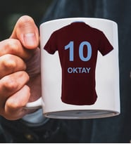 Kişiye Özel Taraftar Tasarımlı İsimli Ve Numaralı Beyaz Kupa (Bordo-Mavi)