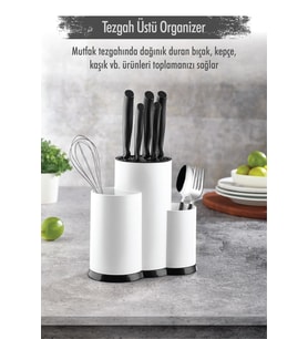 Tezgah Üstü Beyaz Kaşıklık & Bıçaklık & Kepçelik & Organizer