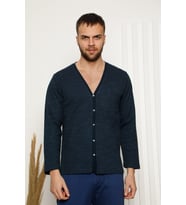 Akbeniz Erkek %100 Pamuk Önden Düğmeli Cepli Uzun Kollu Pijama Takımı 6768 (Lacivert)