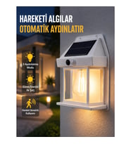 Mey İthalat® Üç Modlu Güneş Enerjili Duvar Lambası 1800mAh Bataryalı ve Hareket Sensörlü