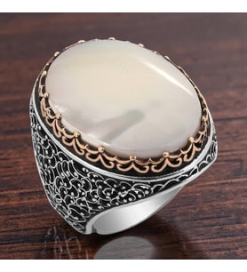 925 Ayar Gümüş Beyaz Sedef Taşlı Büyük Boy Erkek Yüzük