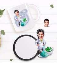 BK Gift Kişiye Özel Erkek Eczacı Karikatürlü Beyaz Kupa ve Ahşap Bardak Altlığı Hediye Seti-1