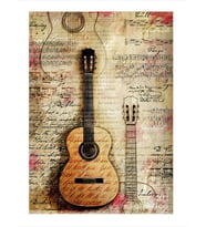 Gazete Fon Gitar Hediyelik Ahşap Tablo