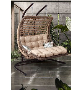 Capri Swing Bodrum Double İkili Rattan Salıncak (Kahverengi Açık)