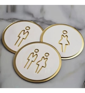 Erkek Kadın Wc Kapı Tabelası  Altın Kenarlı Modern Tuvalet Simgesi Seti (3'lü)